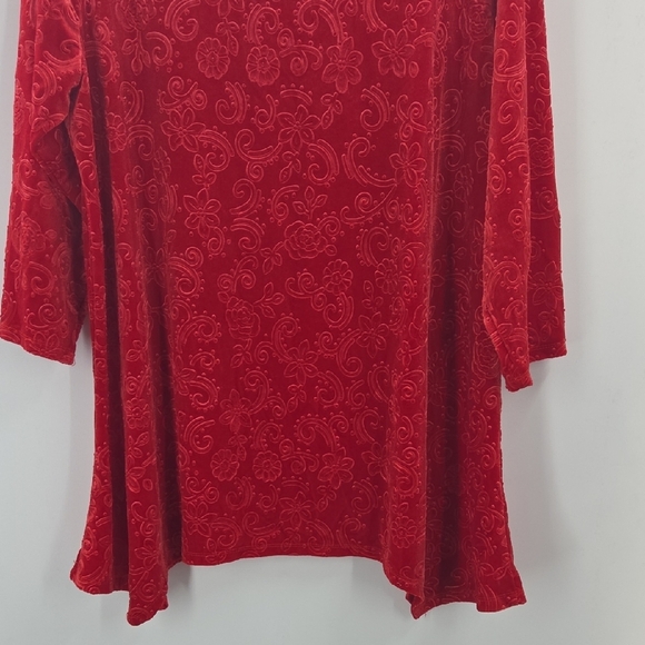 Ruby Rd Elegant Red Velvety Floral Tunic - Picture 12 of 16